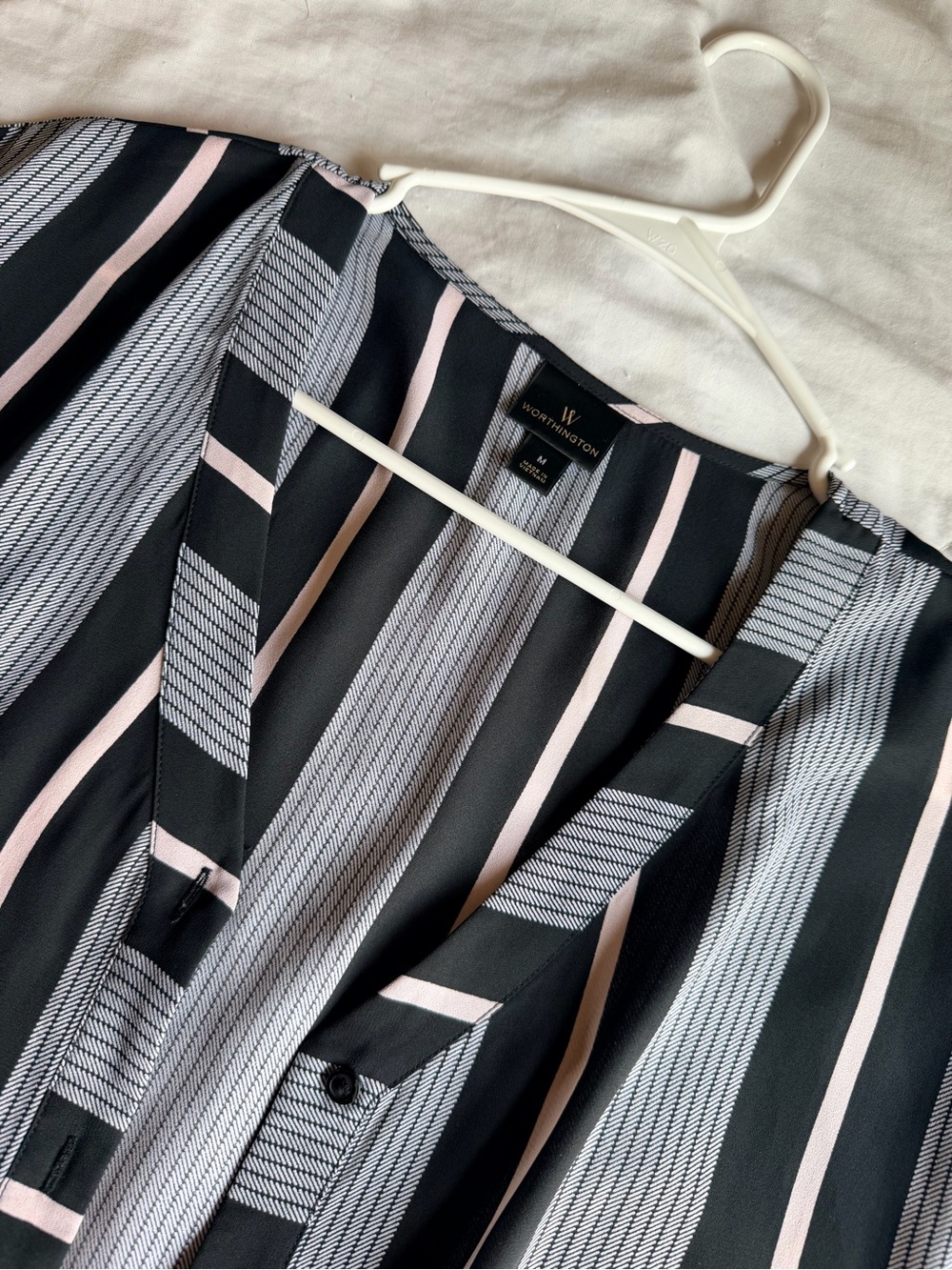 Worthington Black Blazer with Pink & Gray Vertical Stripes